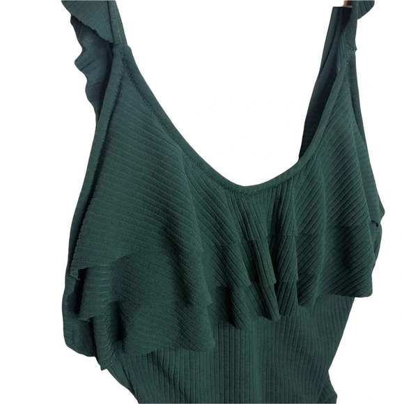 CUPSHE Forest Green Ruffle Striped One Piece Beachy Resort Poolside Swimsuit - Picture 5 of 10